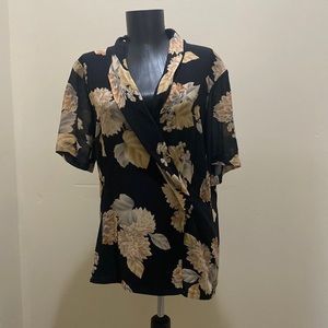 Dana Buchman Button-up Black Floral Blouse Size 12